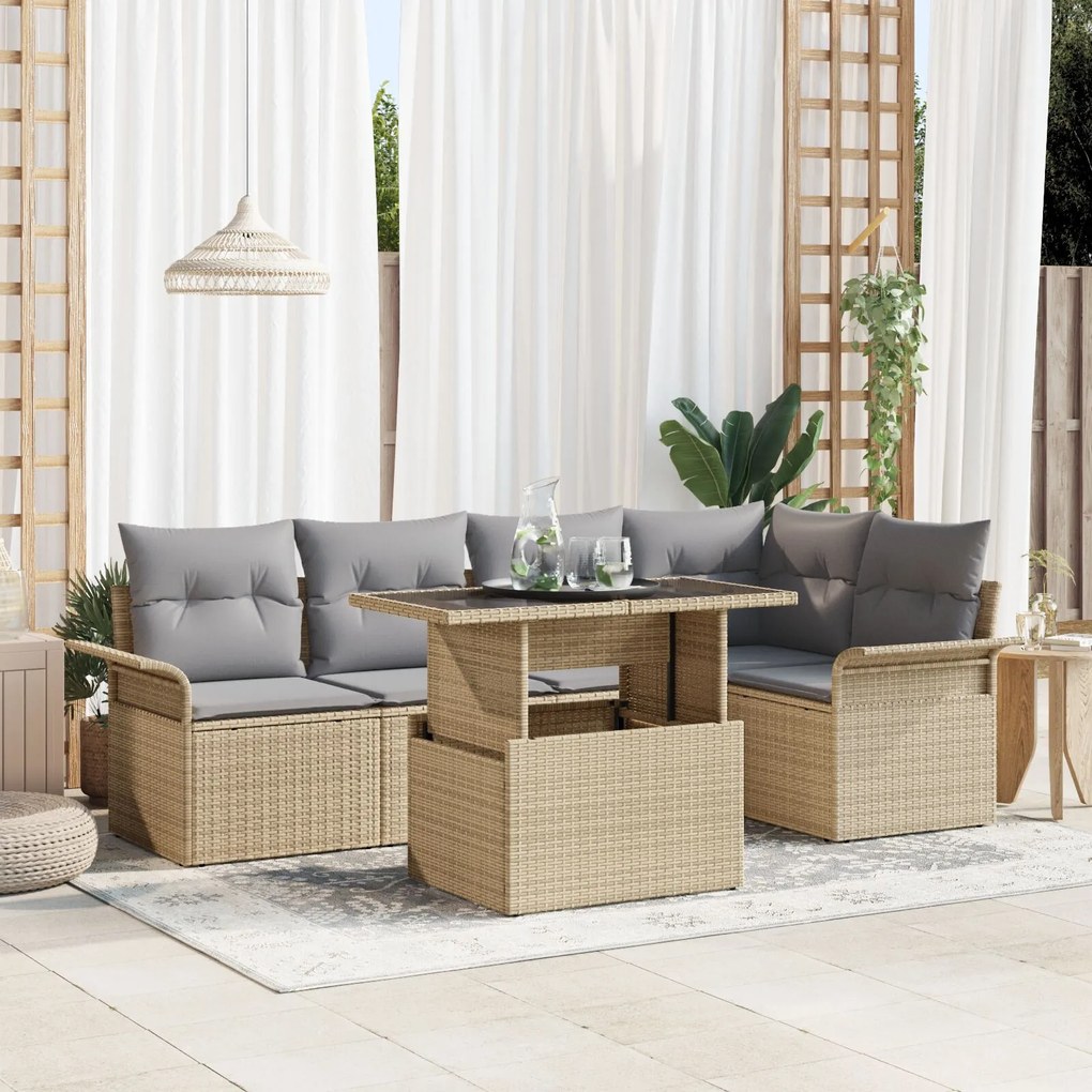 vidaXL Set de canapele pentru grădină cu pernă 6 pcs Bej Rattan poli
