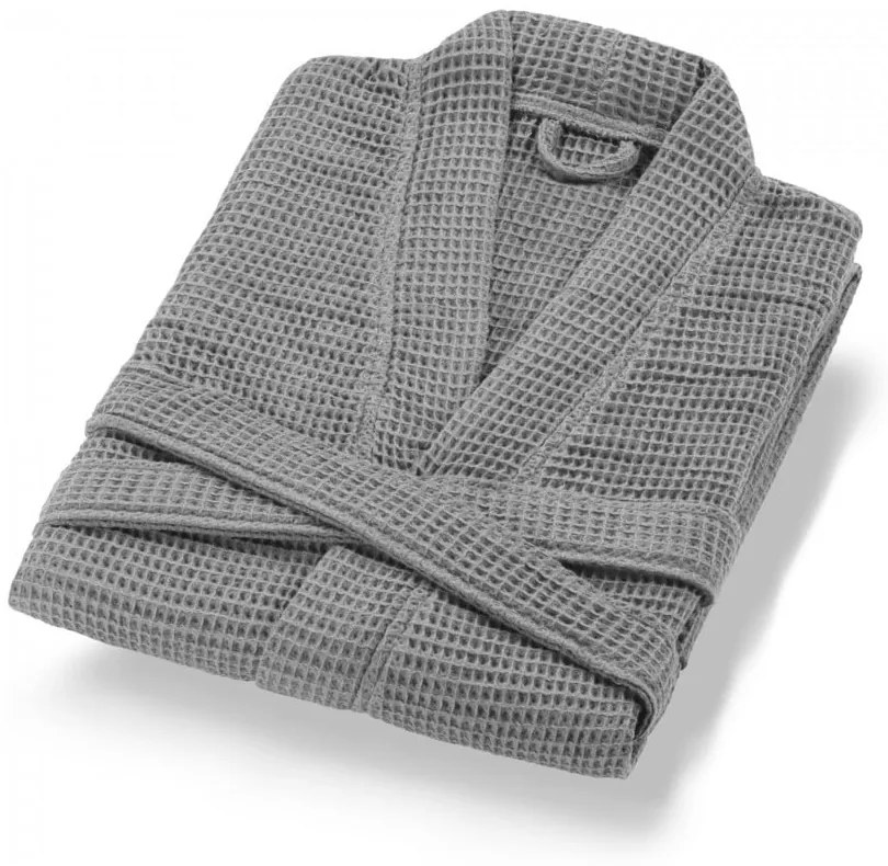 Halat de baie gri L din bumbac Mia Waffle - Foutastic