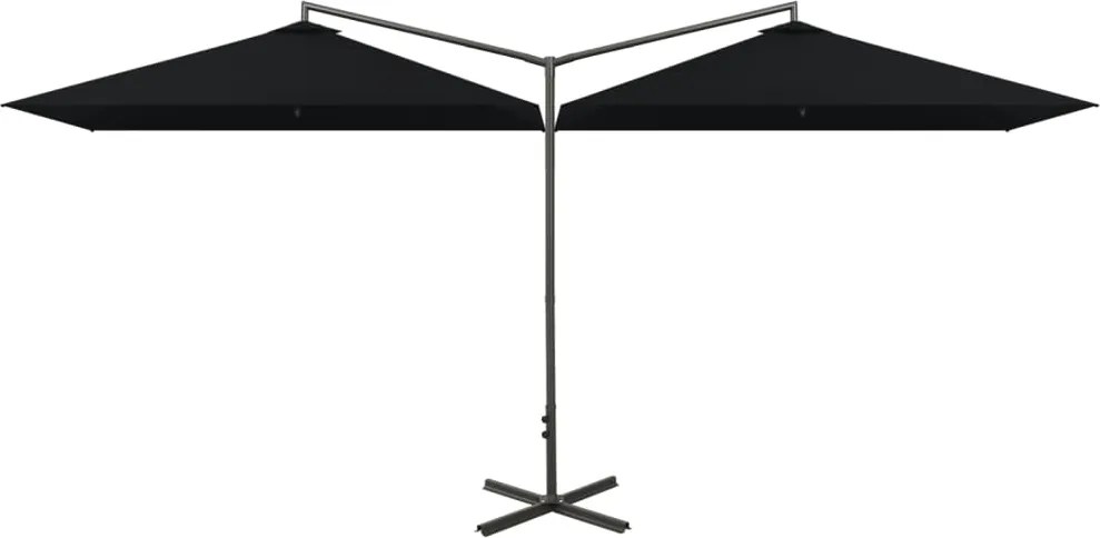 vidaXL Umbrelă de soare dublă, stâlp din oțel, negru, 600x300 cm