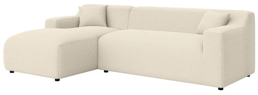 Colțar bej-crem cu tapițerie din catifea reiată (cu colț pe partea stângă, cu șezlong) Martin – Ropez