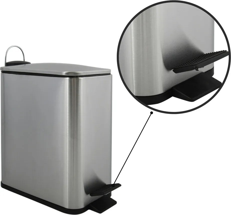 Coș de gunoi argintiu mat cu pedală din oțel 5 l Erik – Spirella