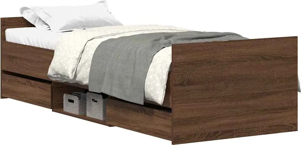 vidaXL Cadru de pat cu tăblie la cap/picioare, stejar maro, 75x190 cm