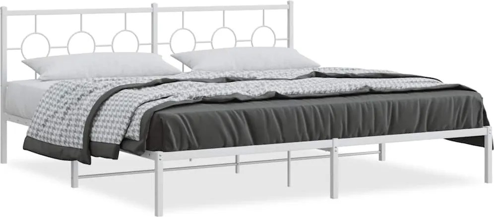 vidaXL Cadru de pat metalic cu tăblie, alb, 200x200 cm