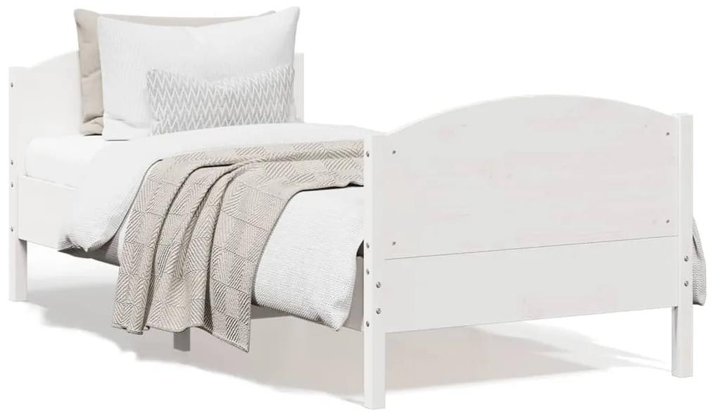 842563 vidaXL Cadru de pat cu tăblie, alb, 100x200 cm, lemn masiv pin