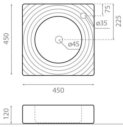 Bathco GOTA 0081 - Lavoar pentru montaj pe blat 45 x 45 cm, porțelan/alb