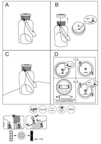 Corp de iluminat LED solar SOLAR LED/0,6W/3,2V IP44 Globo 33979
