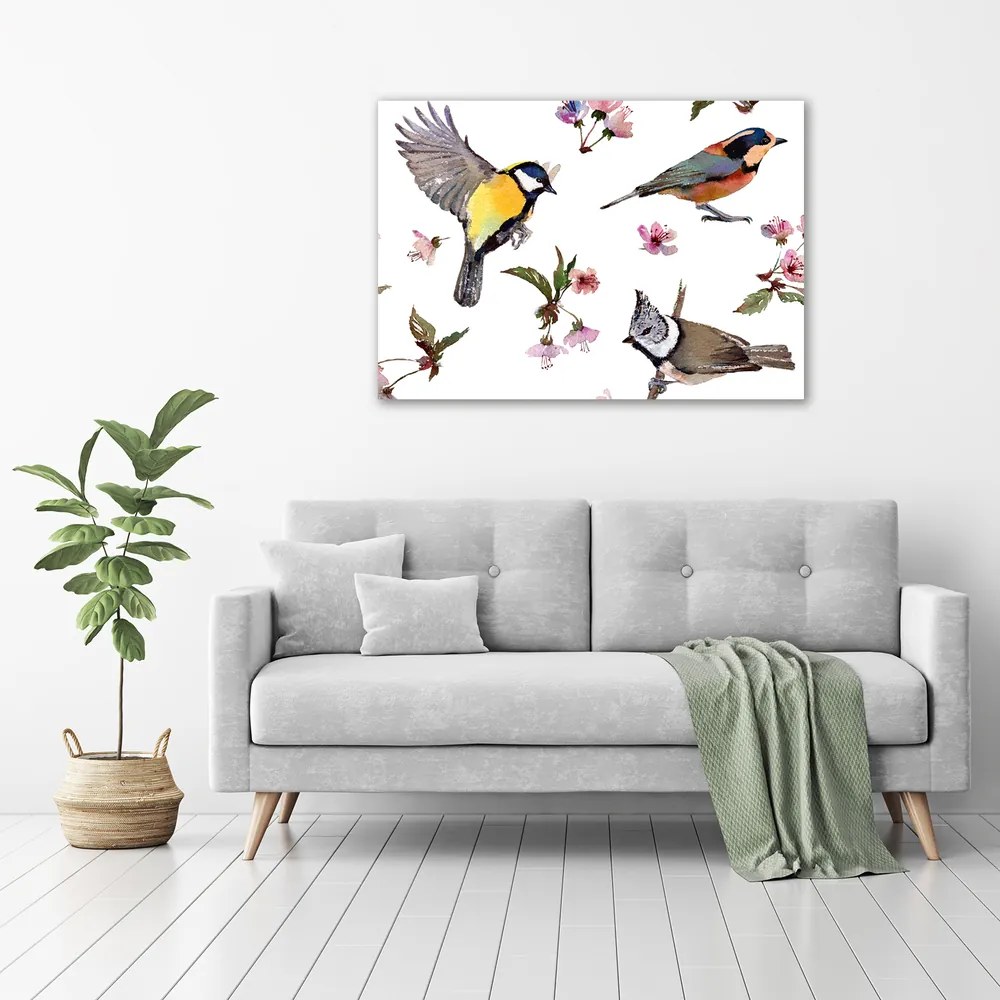Tablou pe pânză canvas Bird flori de cires