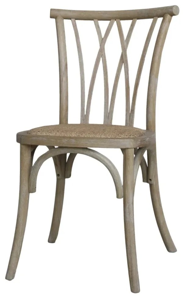 Scaun dining bej din lemn de cauciuc, rattan si rachita, cu aspect vintage, French