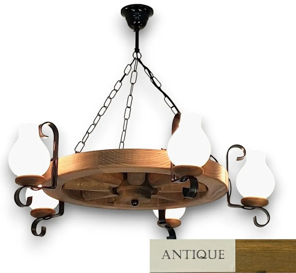 Candelabru rustic fabricat manual din lemn Roata 5L