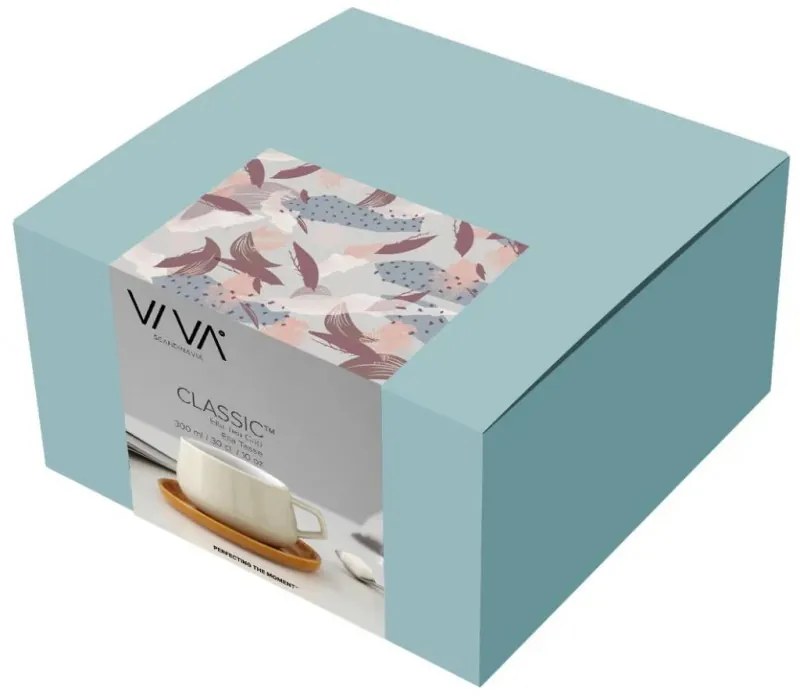 Ceasca pentru ceai cu farfurioara Viva Scandinavia ELLA CLASSIC V79741, 250 ml, Portelan, Alb/Galben