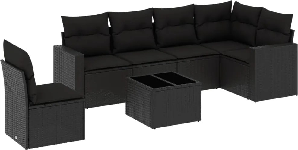 vidaXL Set canapele de grădină cu perne, 7 piese, negru, poliratan