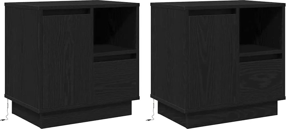 vidaXL Dulap de noapte cu sertar 2 pcs Stejar Negru 50 x 34,5 x 50 cm