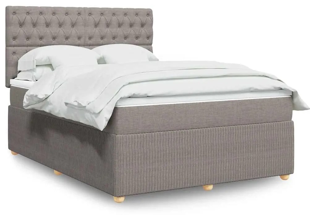vidaXL Pat box spring cu saltea, gri taupe, 140x200 cm, textil