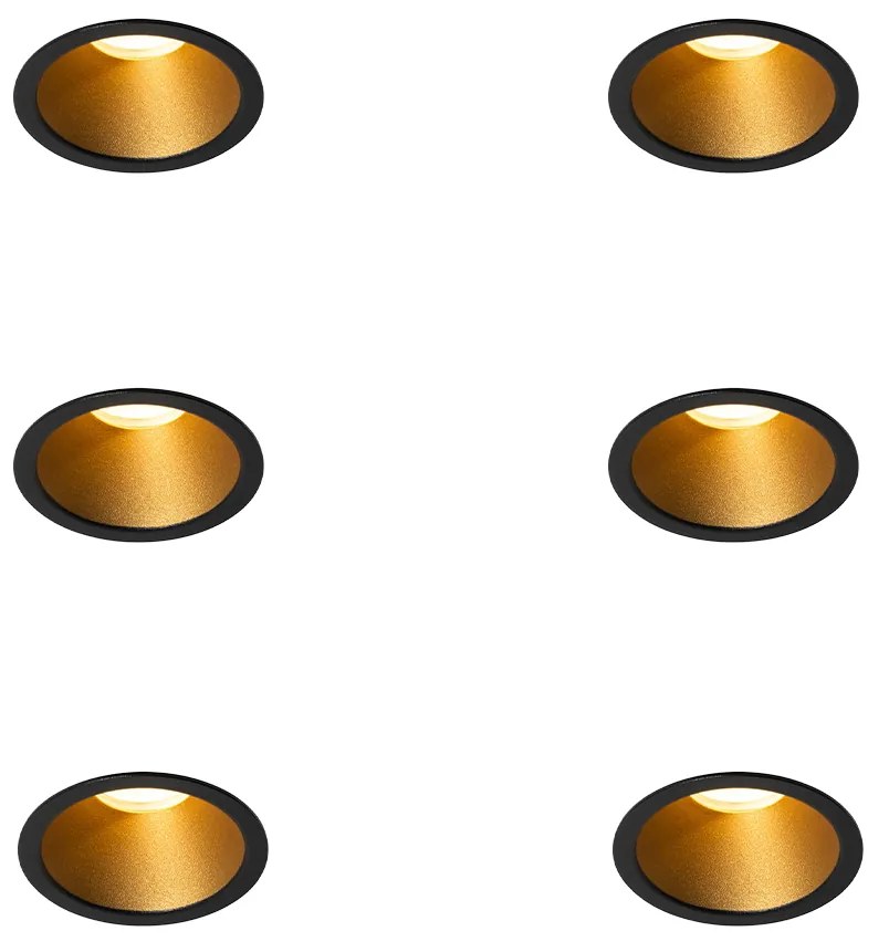 Set de 6 spoturi încastrate moderne negre cu auriu GU10 35mm IP44 - Dept