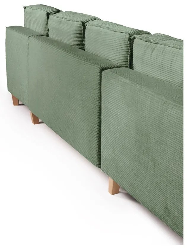 Colțar verde deschis extensibil cu tapițerie din catifea reiată (cu colț pe partea stângă /în formă de "U") Tori – Bonami Selection