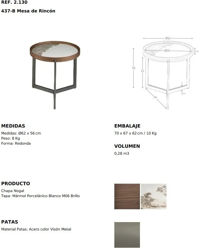 Masuta laterala deosebita design LUX Walnut-Marble