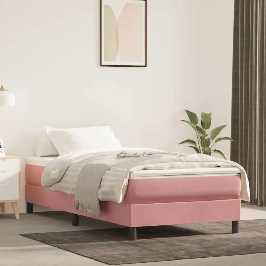 3120753 vidaXL Cadru de pat, roz, 90x200 cm, catifea