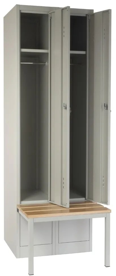 Dulap metalic cu bancheta, 60 x 85 x 185 cm, plinta, inchidere cilindrica, gri - RAL 7035