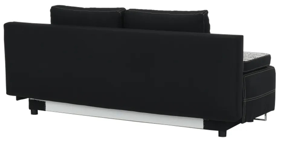 Canapea extensibilă cu spaţiu de depozitare, negru/model, ELIZE