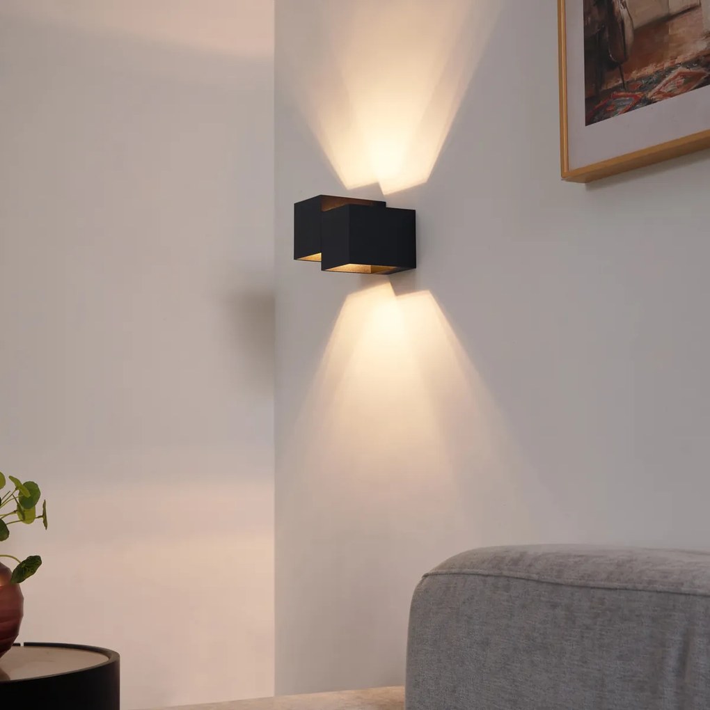 Lampă de perete modernă neagră cu 2 lumini - Transfer Double