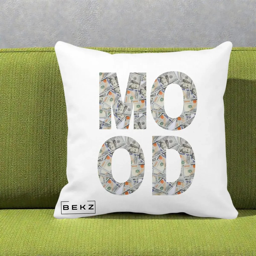 Perna Decorativa MOOD Money Grafic Urban, 40x40 cm, Alba Mata, Husa Detasabila, Perna Inclusa, BEKZ®