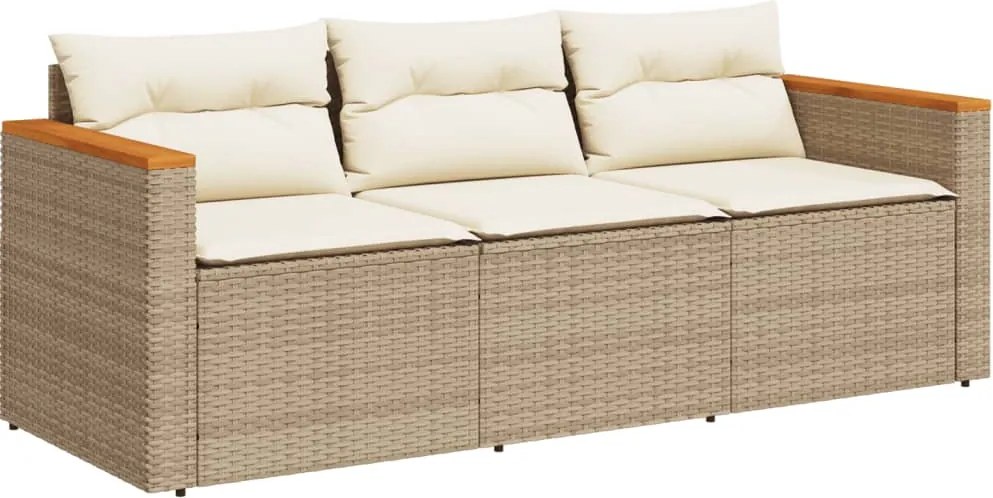 vidaXL Canapea de grădină cu perne, 3 locuri, bej, poliratan
