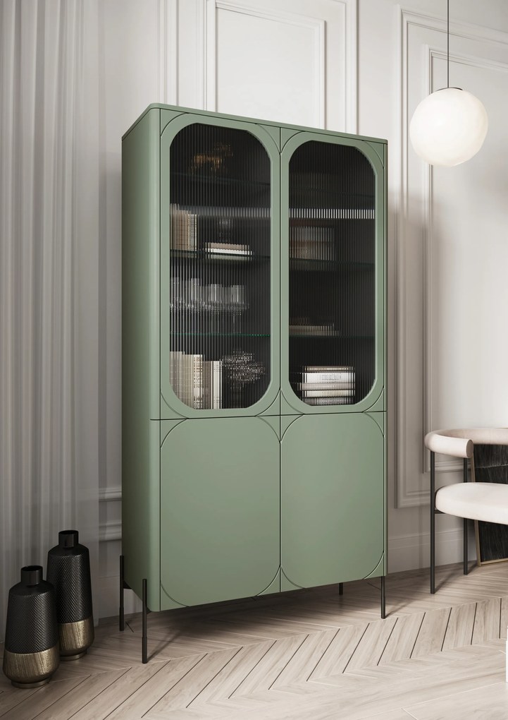 Vitrină cu patru uși Sonatia 100 cm - verde măsliniu