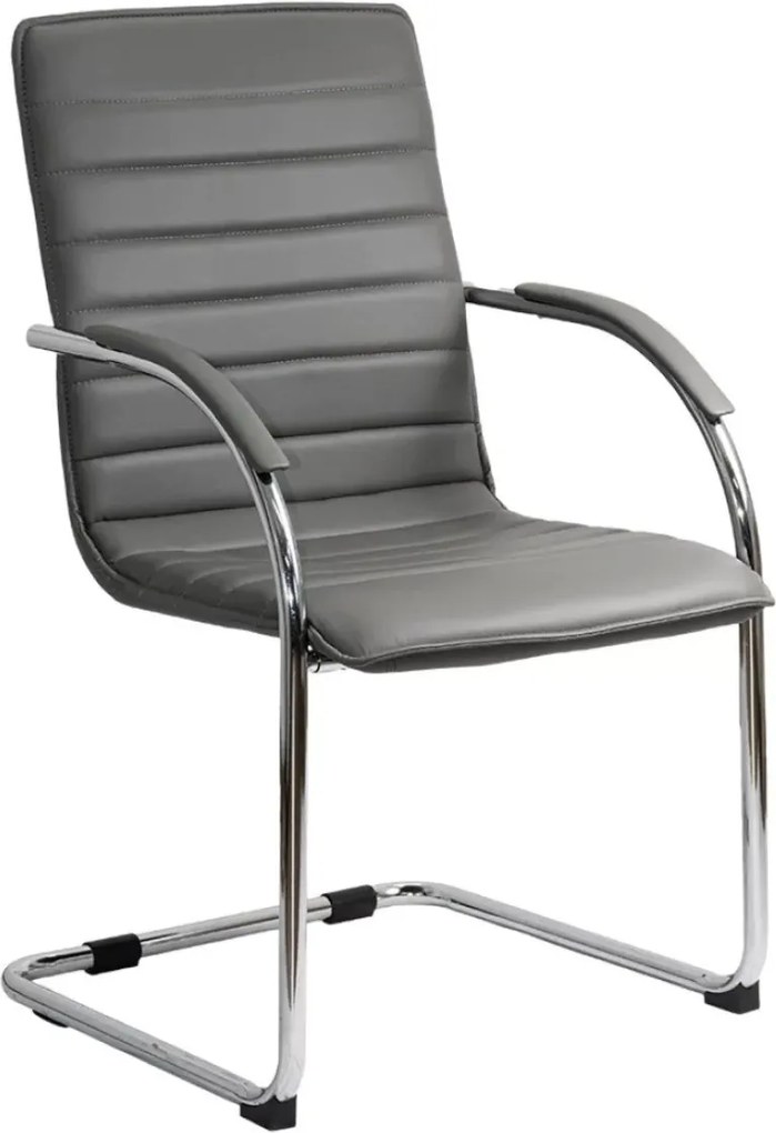 Scaun vizitator ELEGANCE, cadru cromat, piele ecologica, Gri