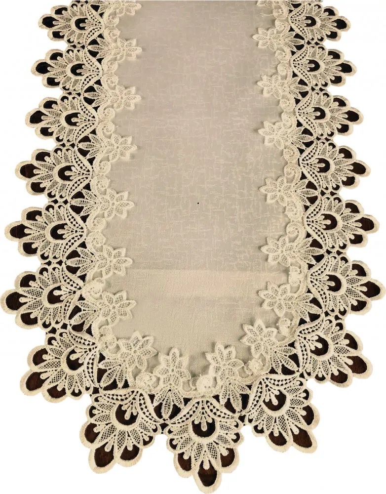 Față de masă ovală bej decorată cu dantelă Lățime: 80cm | Lungime: 140cm