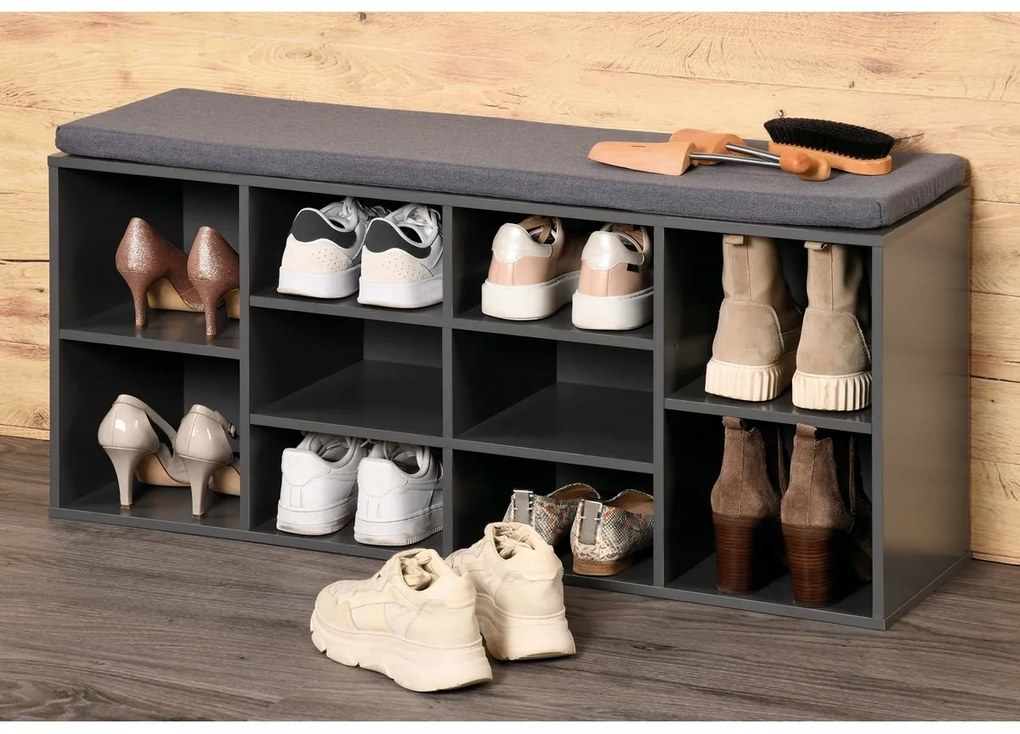 Kesper 15923 Bancă cu suport pentru pantofi, gri,103,5 x 48 x 29,5 cm