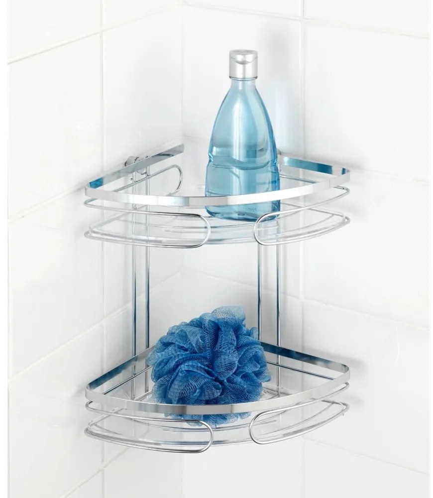 Raft dublu de perete pentru colț, din oțel inoxidabil Wenko Premium