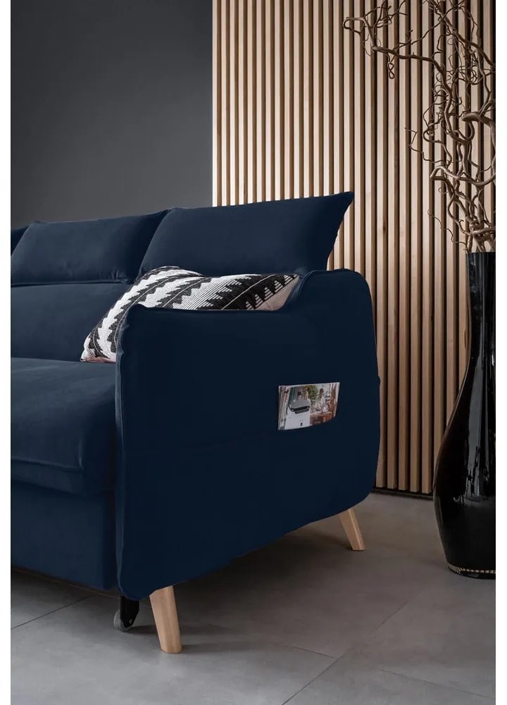 Colțar albastru închis extensibil cu tapițerie din catifea (cu colț pe partea stângă ) Sweet Harmony – Miuform