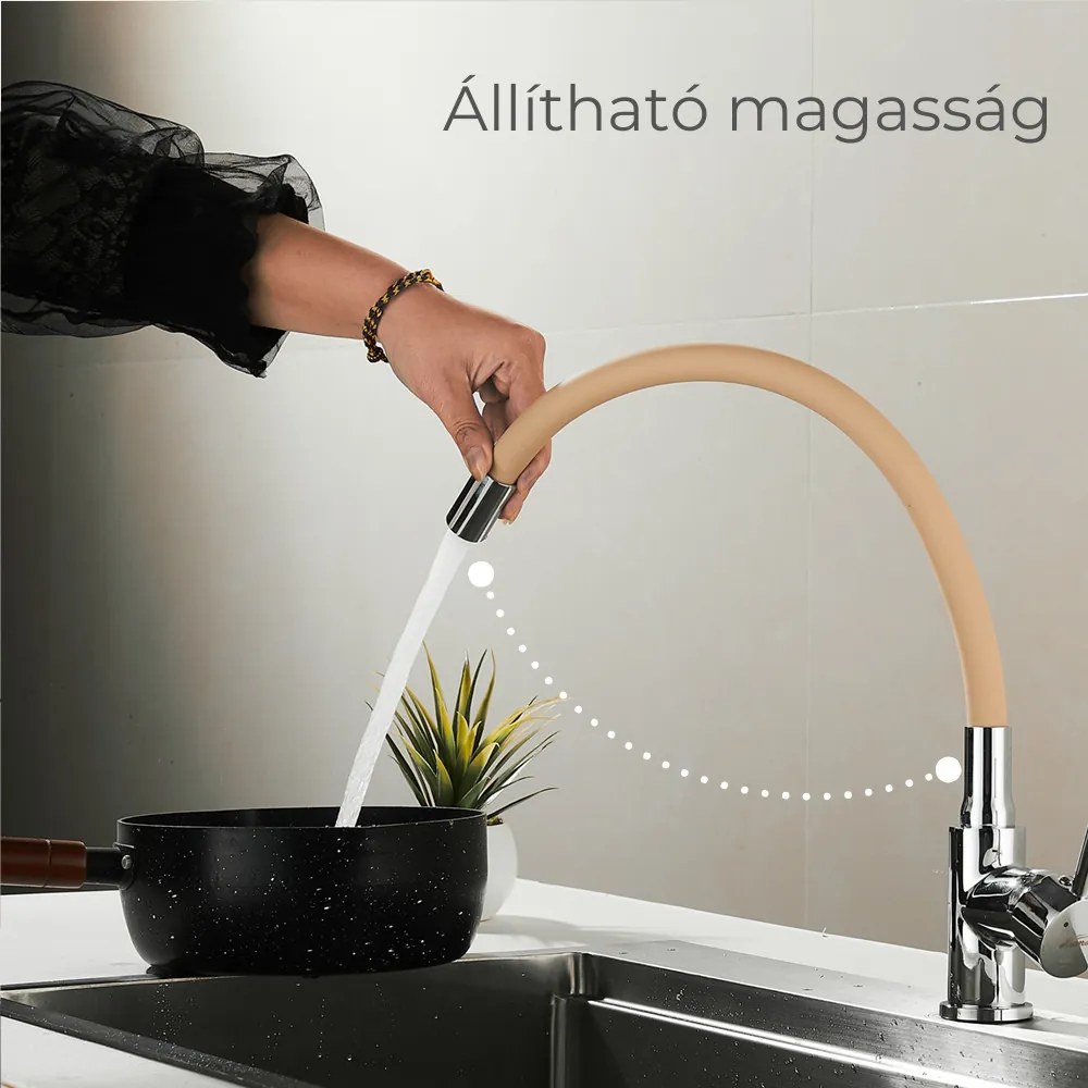 Robinet mixer pentru chiuvetă cu piedestal Corin cu gura de scurgere flexibilă bej