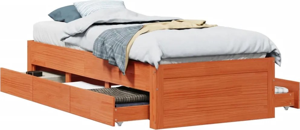 vidaXL Cadru pat fără saltea/cu sertare maro 90x190 cm lemn masiv pin