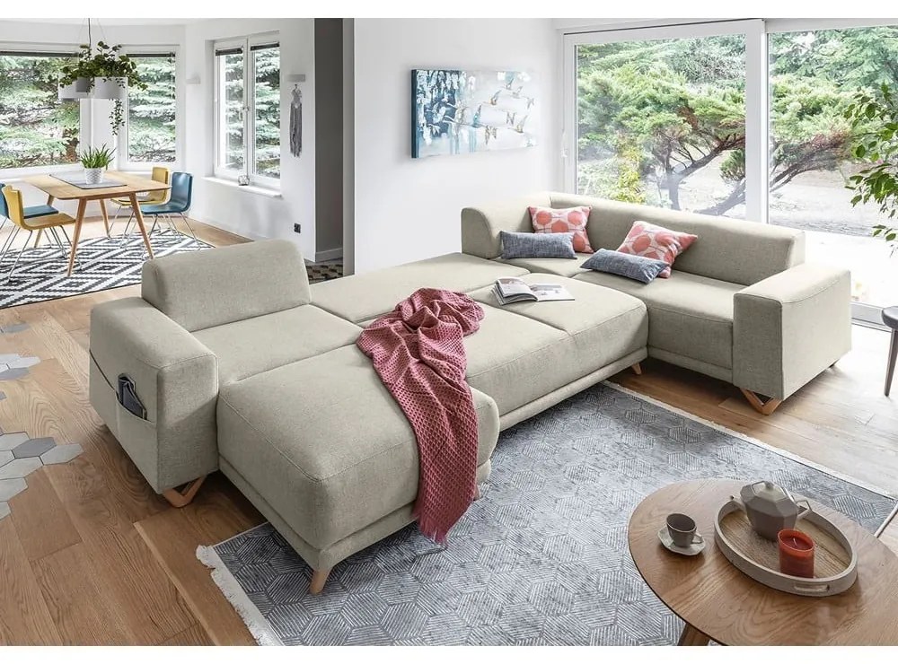 Colțar bej extensibil/cu spațiu de depozitare (cu colț pe partea dreaptă/în formă de "U") Classy Sophie – Miuform