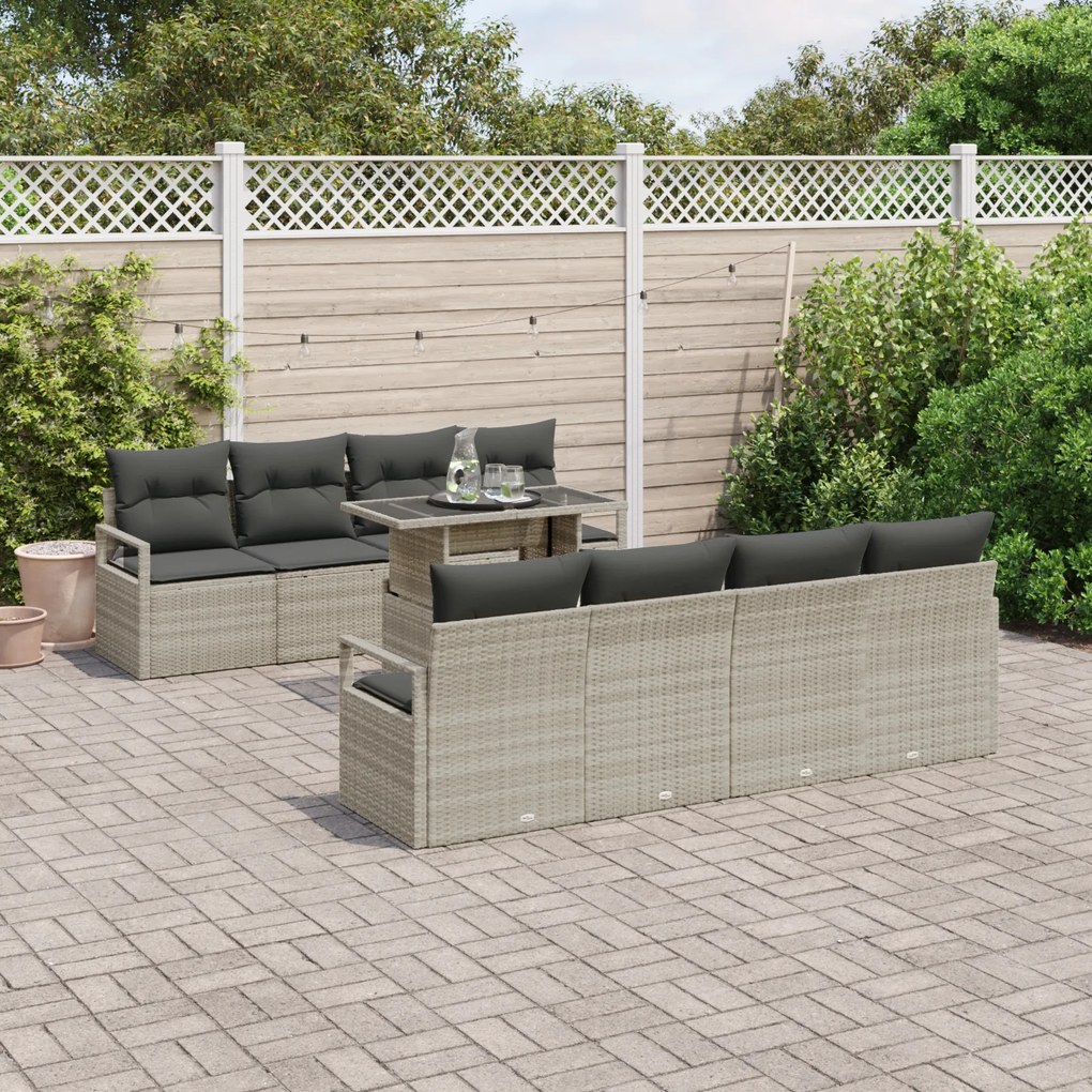 vidaXL Set de canapele pentru grădină cu pernă 7 pcs Gri deschis