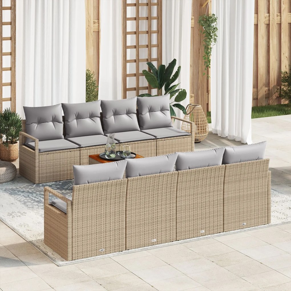 vidaXL Set de canapele pentru grădină cu pernă 9 pcs Bej Rattan poli