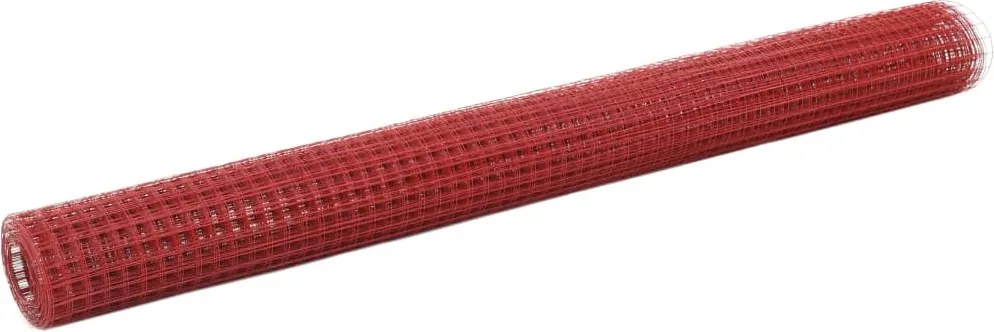 vidaXL Plasă de sârmă găini, roșu, 25 x 1,5 m, oțel cu înveliș PVC