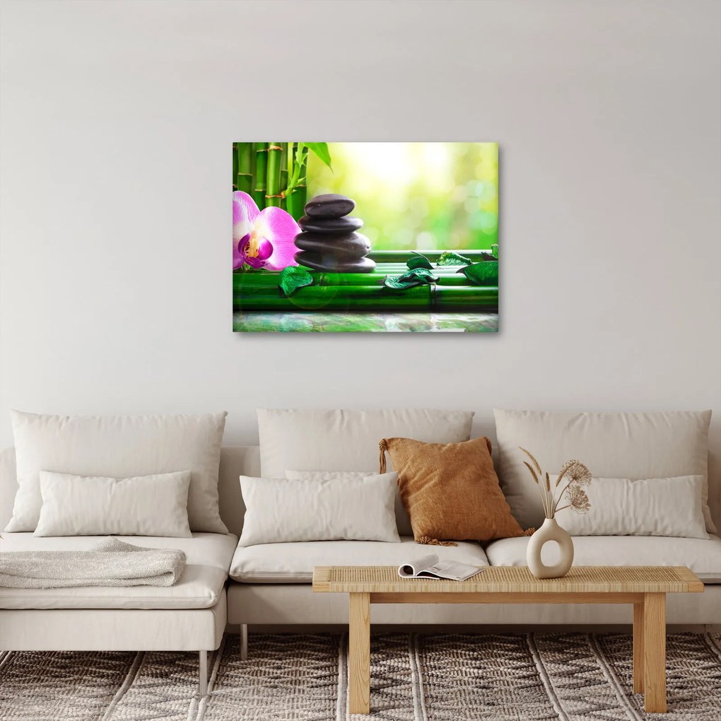 Tablou cu pietre pentru masaj și orhidee (70x50 cm)