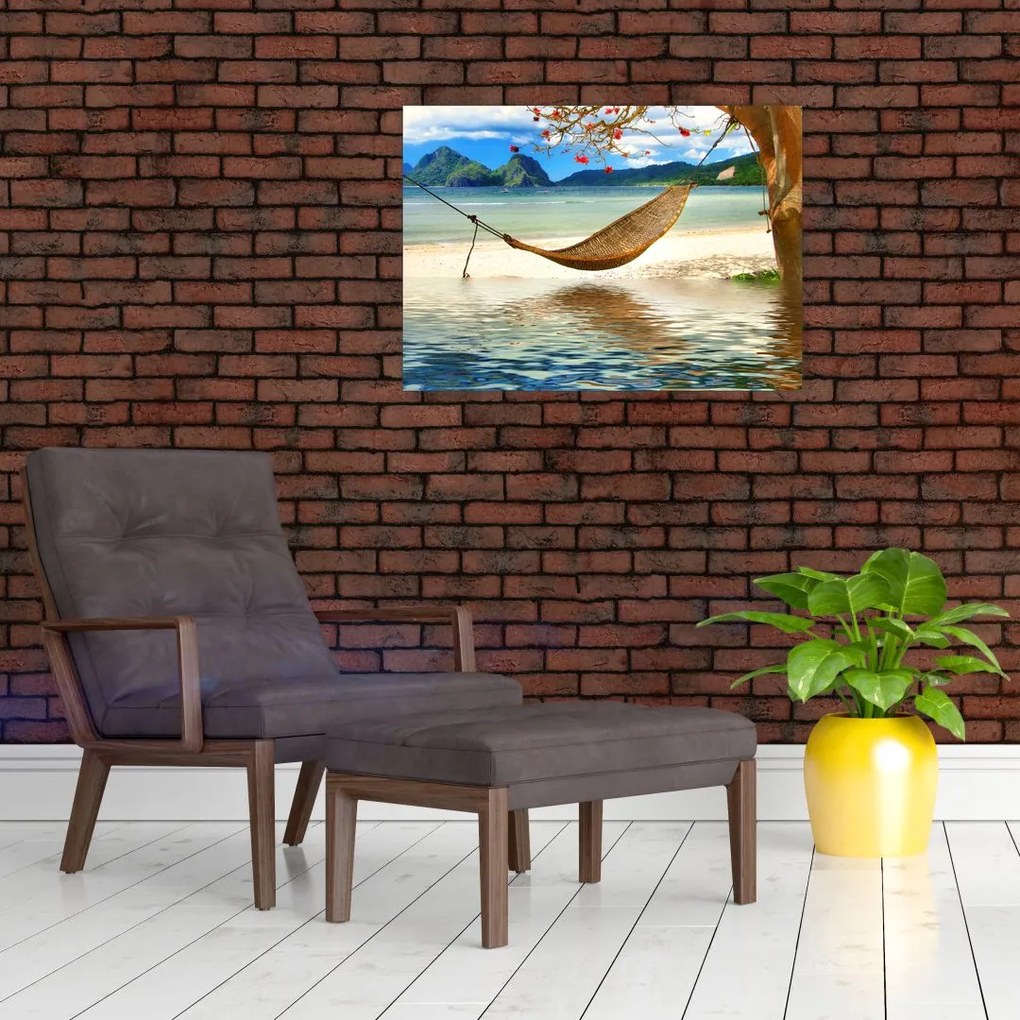 Tablou pe sticlă - Relax la plajă (70x50 cm)