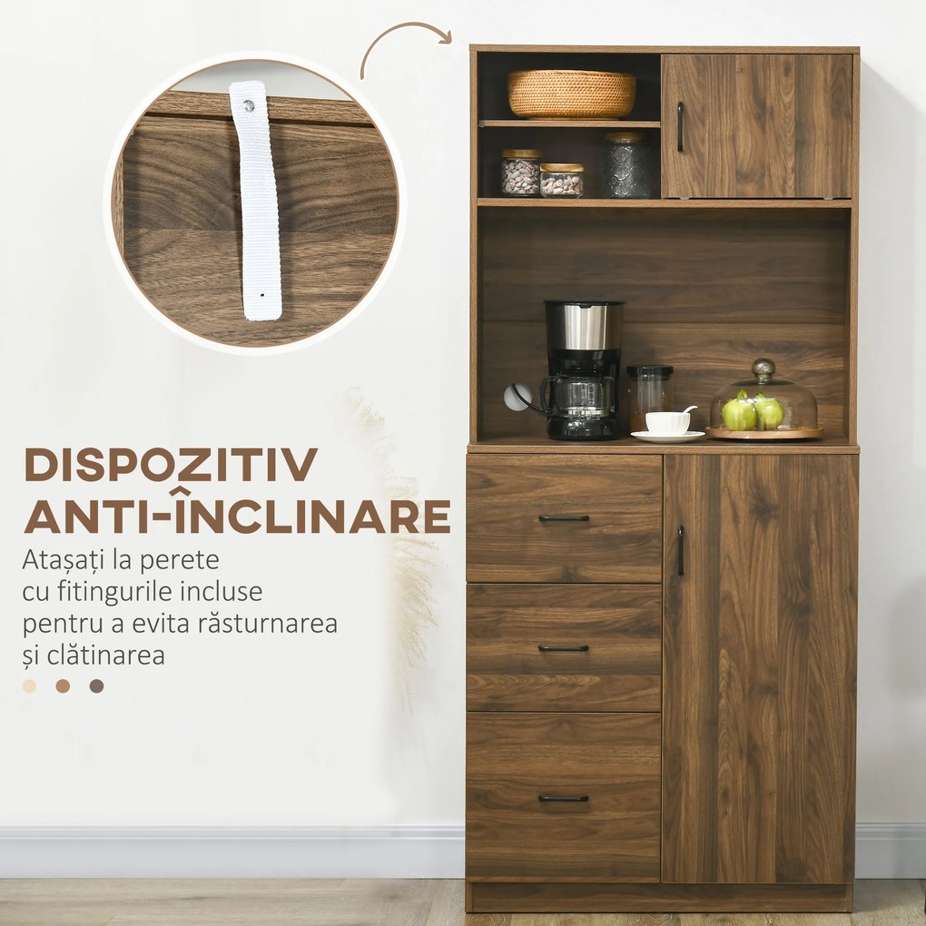Dulap Modern HOMCOM cu 3 Sertare si Dulapioare din lemn, 80x40x178 cm | Aosom Romania