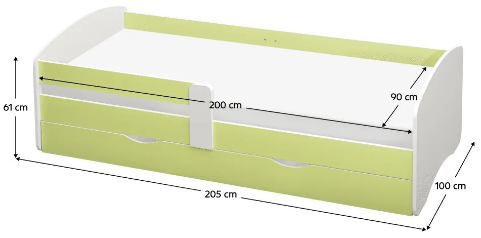 Pat cu lamele si spatiu de depozitare 90x200, alb verde, COCOLINO