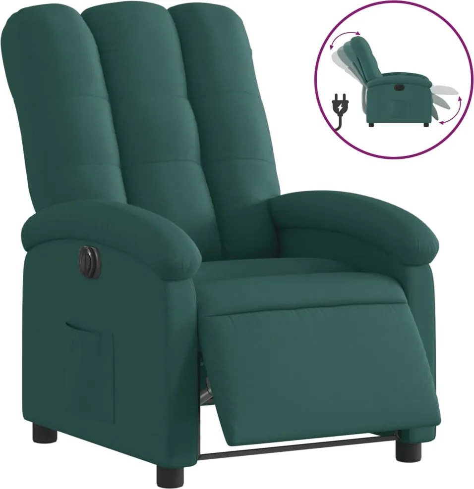 vidaXL Fotoliu rabatabil electric, verde închis, material textil