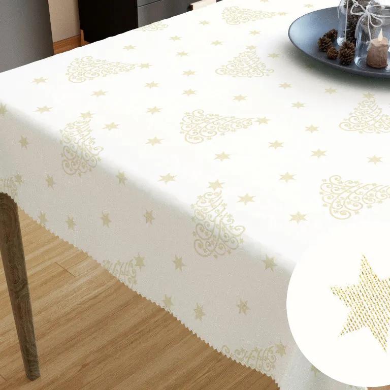 Goldea față de masă teflonată - model 1105 de crăciun - brazi și steluțe aurii pe crem 40 x 40 cm