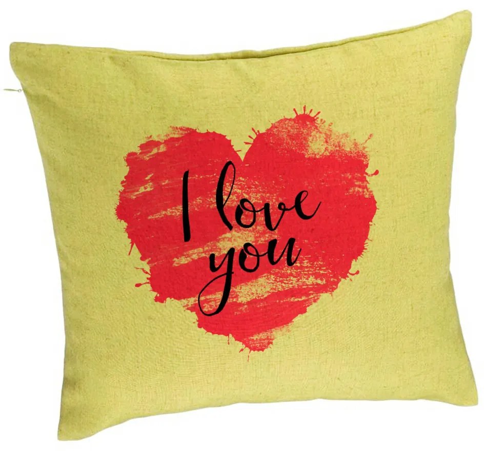 Perna Decorativa, Model I Love You, 40x40 cm, Verde, Husa Detasabila, Burduf