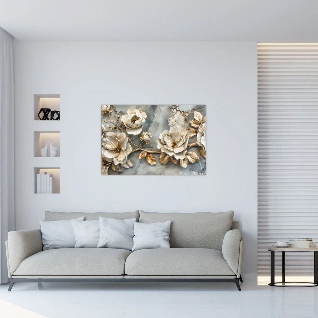 Tablou - Marmură de fundal cu flori (90x60 cm)