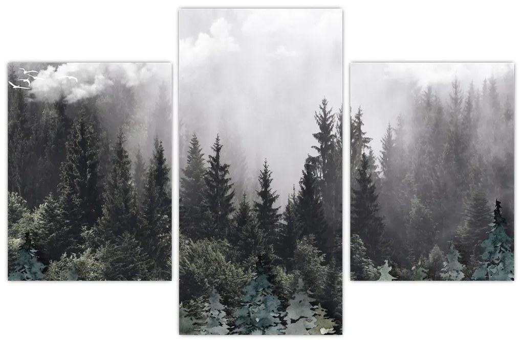 Tablou - Pădure cu elemente ilustrate (90x60 cm)