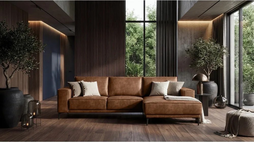 Colțar maro coniac cu tapițerie din imitație de piele (colț pe partea dreaptă) Copenhagen – Scandic