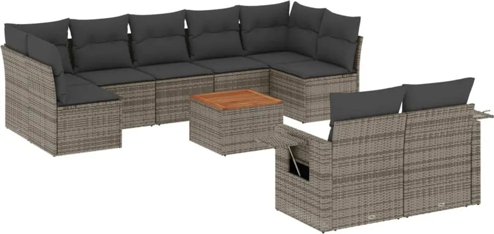 vidaXL Set mobilier de grădină cu perne, 10 piese, gri, poliratan