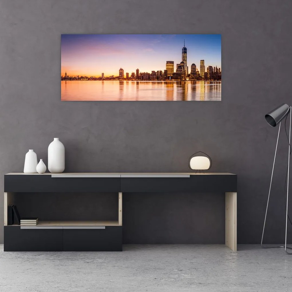 Tablou cu oraș în apus de soare (120x50 cm)